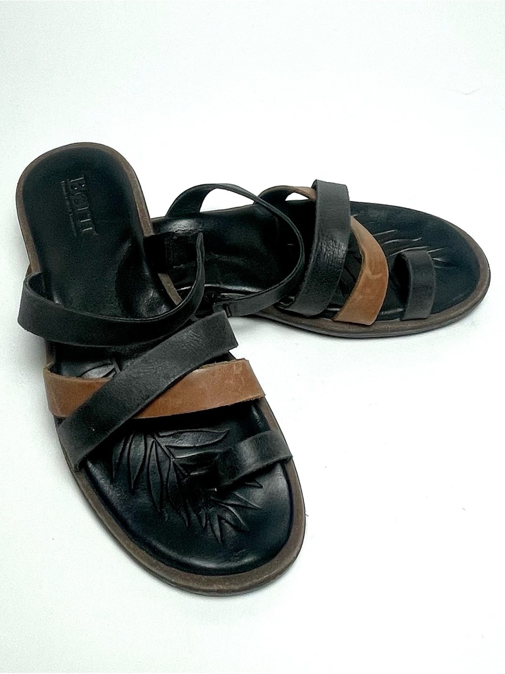 Børn Women's Leather Toe Loop Slide Sandals Black Brown Strappy Comfort Sz 8/39